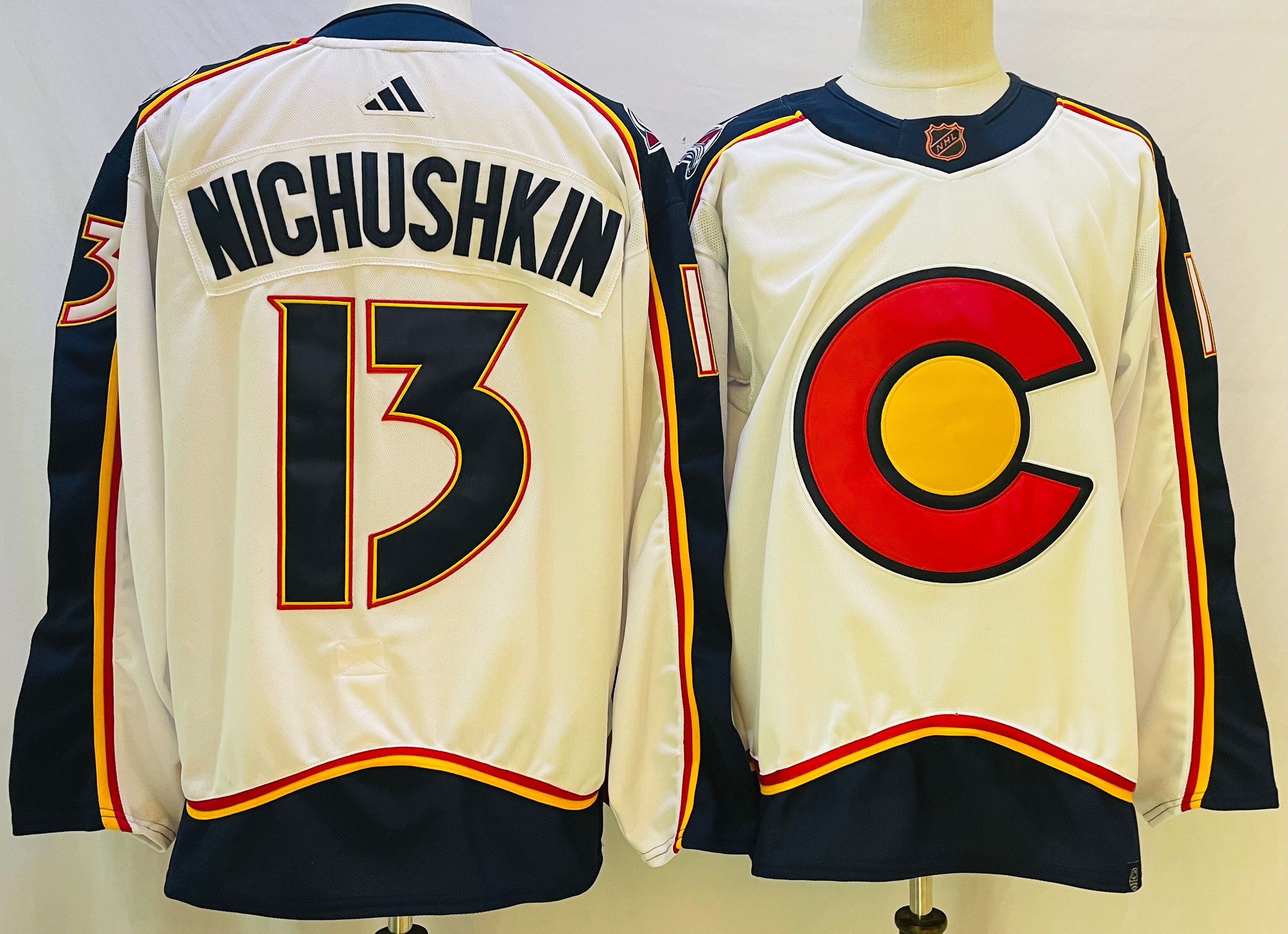 Men Colorado Avalanche #13 Nichushkin Cream Throwback 2022 Adidas NHL Jersey
